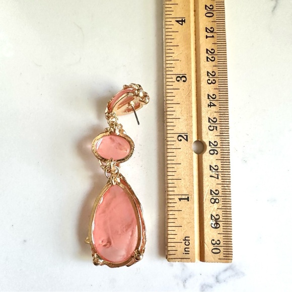 2/$30🌵 Peach Large Stone Drop Gold Cage Earrings Statement Long Jewelry NEW - Picture 2 of 9